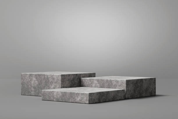 istock Podium rough stone gray empty product stand natural modern studio background for product placement 3d rendering 1445373409