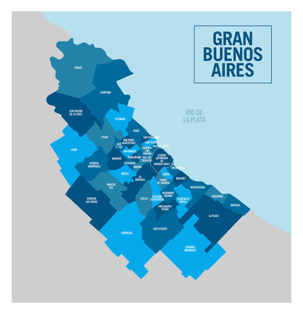 großraum buenos aires, gran buenos aires stadtplan, argentinien. stadt und metropolregion der hauptstadt. detaillierte vektordarstellung mit isolierten abteilungen, die einfach aufzuheben sind. - buenos aires argentina palermo buenos aires south america stock-grafiken, -clipart, -cartoons und -symbole