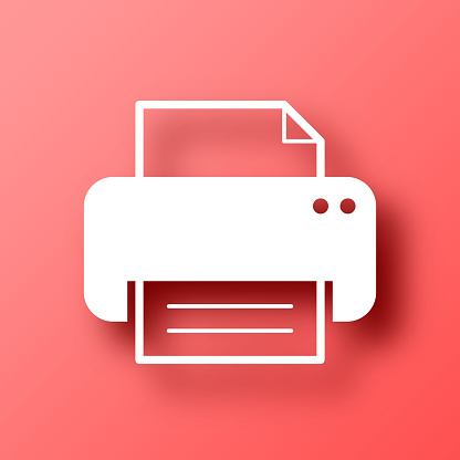 istock Printer. Icon on Red background with shadow 1445377403