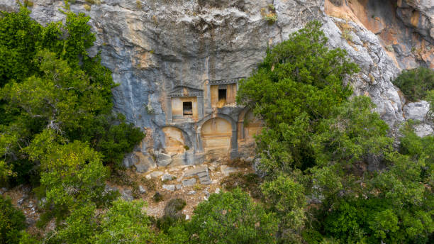 Ancient city and nature. Aerial view of the ancient city of Termessos in Turkey. termessos stock pictures, royalty-free photos & images