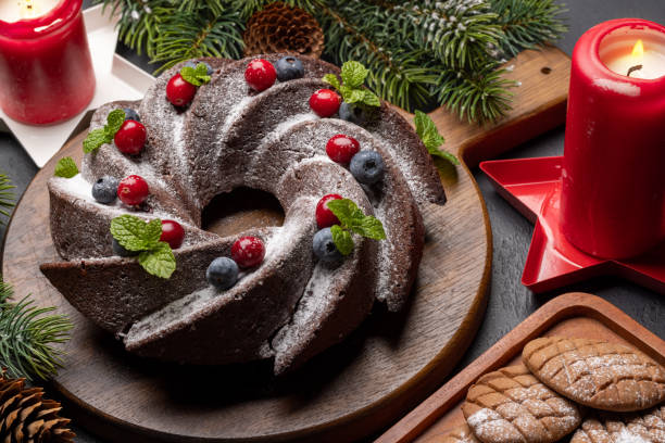 istock Christmas cake with blueberries, cranberries and mint 1445379054