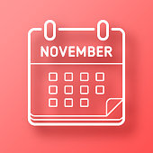 istock November calendar. Icon on Red background with shadow 1445379642