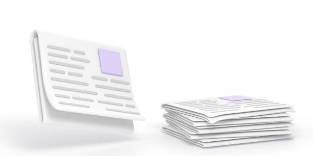istock Stack of newspapers, daily paper press with headline, article and picture frame 3d render. Cartoon icon set of folded sheets gazette, magazine or tabloid isolated on white background 1445382570