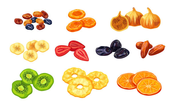 illustrations, cliparts, dessins animés et icônes de fruits secs - dry strawberry dried food fruit