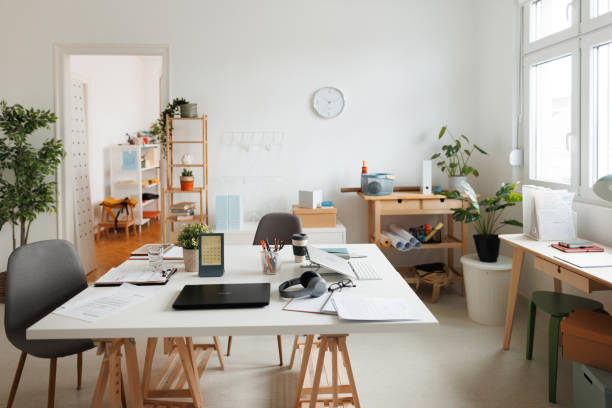 istock Small coworking space with no people 1445386261