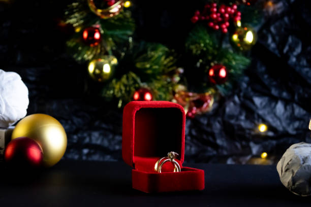 istock Wedding ring in Christmas decorations 1445387917