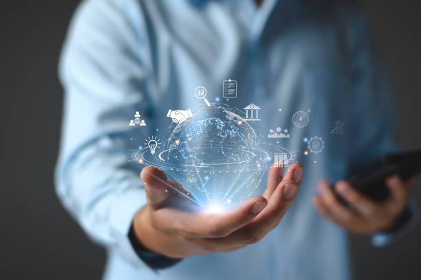 istock Digital business internet connection online network. Businessman access digital online global business, technology, long term investment plan, financial stability, global marketing analysis 1445392834
