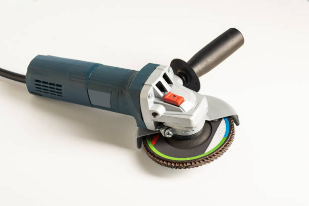 istock Modern professional angle grinder with a flap wheel on a white background. Power tool for work. Sanding wood and metal. 1445392880