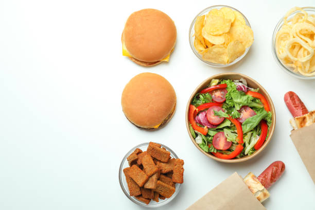 Concept of fast food on white background