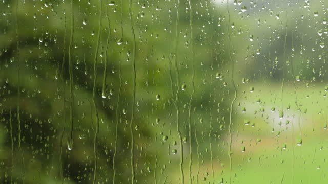 Raindrops on Glass. Summer Rain Raindrops Running Down Window. Rain Outside Window. Shower Bad Weather. Calm Relaxing Meditation Peaceful Background. Rainy Weather Autumn Depression Sadness Loneliness