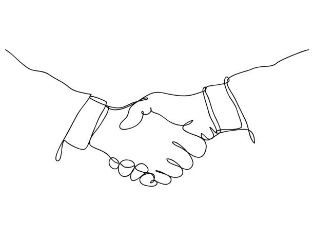 ilustrações de stock, clip art, desenhos animados e ícones de hand drawn continuous one line of handshake. poster art print - handshake