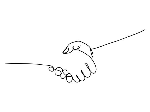 手描きの連続した1行の握手 - business teamwork meeting business person点のイラスト素材／クリップアート素材／マンガ素材／アイコン素材
