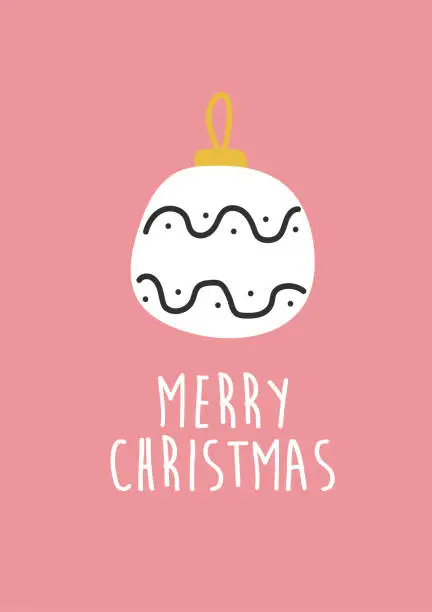 Vector illustration of Hand drawn Christmas toy decoration. Simple modern card design, scandinavian