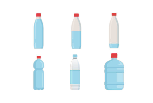 ilustraciones, imágenes clip art, dibujos animados e iconos de stock de botellas para agua en diferentes formas conjunto de ilustraciones vectoriales - coloured bottles