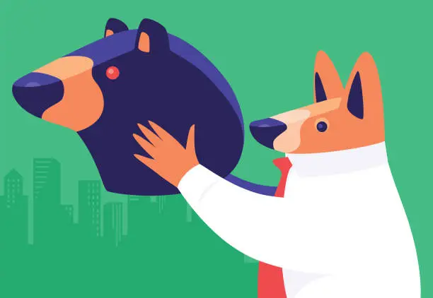 Vector illustration of businessman fox holding bear head