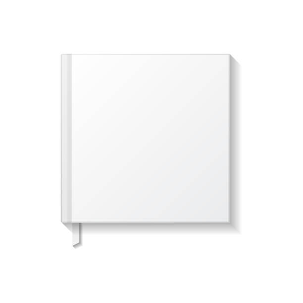 istock Blank white square book, notebook or magazine with ribbon bookmark top view mockup template. Isolated on white background with shadow. Ready to use for your design or business. Realistic vector illustration. 1445409624