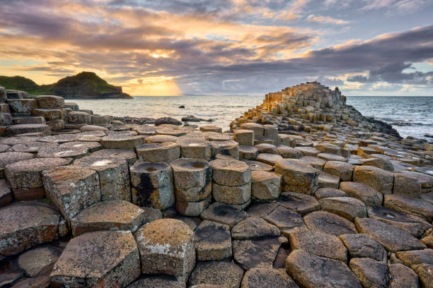 Volcanic rock formation of Giant`s Causeway in Ireland stock photo