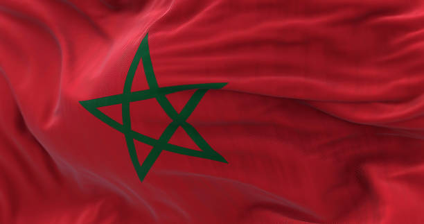 바람에 흔들리는 모로코 국기의 클로즈업 뷰 - moroccan flags 뉴스 사진 이미지