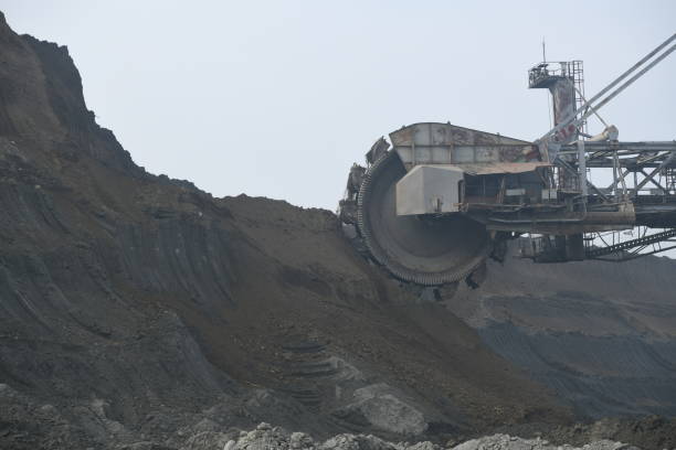 istock Bucket-wheel excavator during excavation at the surface mine. Huge excavator on open pit mine. 1445413398