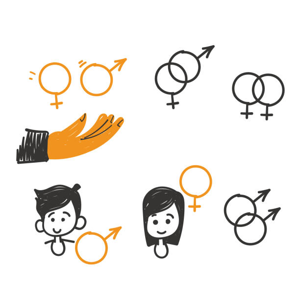 ilustrações de stock, clip art, desenhos animados e ícones de hand drawn doodle simple set of gender related illustration - human face heterosexual couple women men