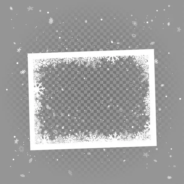 Vector illustration of Christmas winter snapshot photo frame snowfall