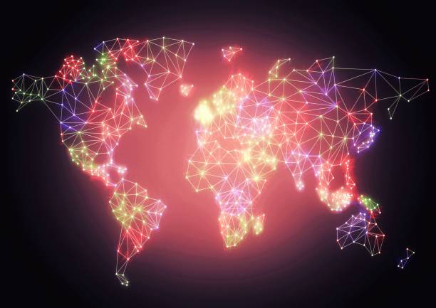 istock 3d illustration of composite light effect on geometric earth in internet concept 1445416357