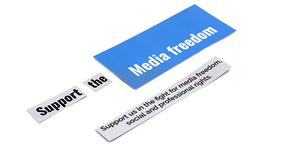 Media freedom concept with text pieces on an isolated background