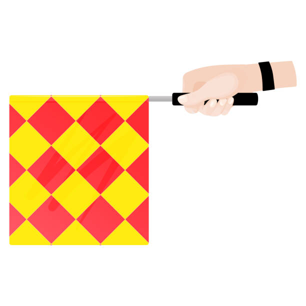 soccer referee flag Offside trap of soccer. Referee flag. Vector illustration. offside stock illustrations