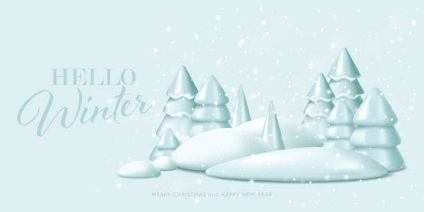 istock Winter background with snowy landscape and Christmas trees. Vector illustration in cartoon 3D style 1445417329