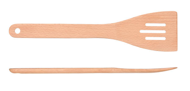 istock Wooden slotted spatula front and side view isolated on white background 1445418416