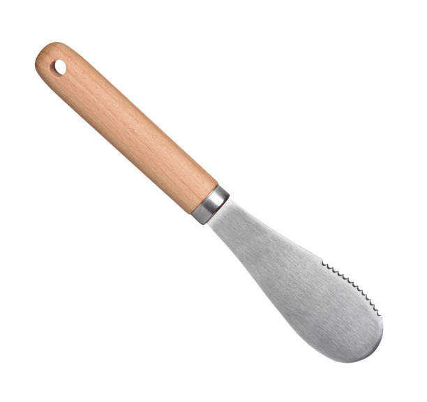 New clean butter knife with wooden handle isolated on white background