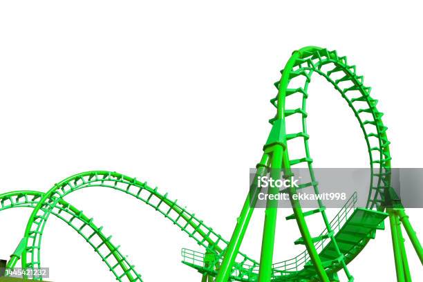 Roller Coaster Isolated On White Background Stock Photo - Download Image Now - Rollercoaster, Adventure, Blue