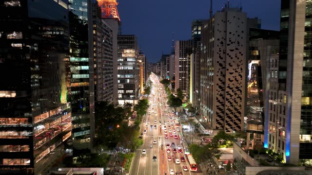 Night Cityscape of Paulista Avenue at downtown Sao Paulo Brazil.
