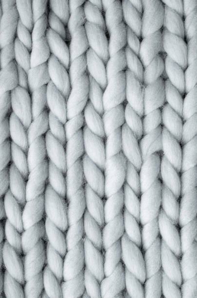 istock Close up above view of grey soft wool knitted wool background. 1445423745