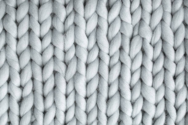 Close up above view of grey soft wool knitted wool background.