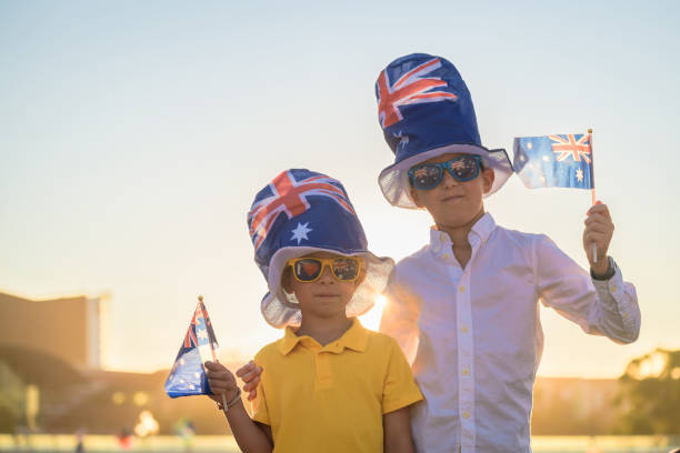 istock Two Australian kids celebrating Australia Day 1445424026