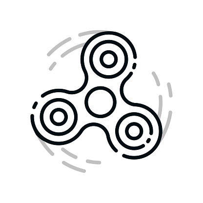 Fidget spinner icon in move. Finger spinner linear logo design. Creative symbol drawn with outline lines in motion. Vector illustration isolated on white background