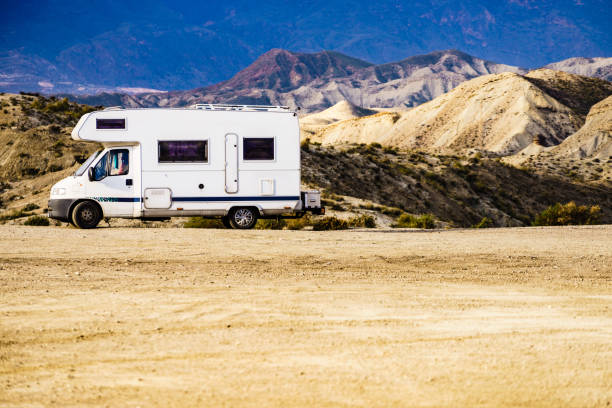 istock Camper vehiclein Tabernas desert, Spain 1445429653