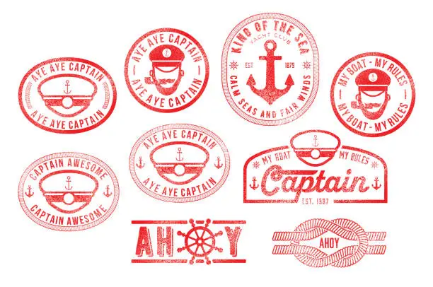 Vector illustration of Ship Captain Sea Sailor Nautical Rubber Stamps
