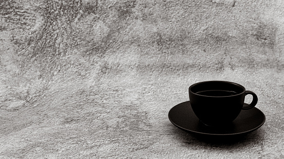 a cup of espresso on an isolated background, vinatage, black and white, nero. copy spce isolated
