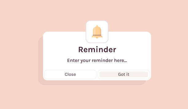 ilustraciones, imágenes clip art, dibujos animados e iconos de stock de recordatorio, página de notificación con elementos flotantes. - recordatorio