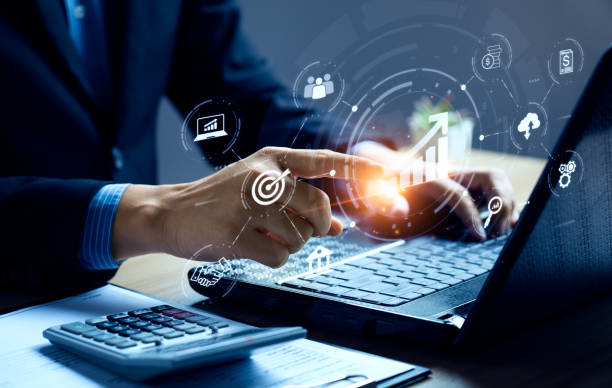 istock Business analysis and strategy concept. business people use computers to analyze business growth. quality control. Set goals, solutions, workflows, business optimization and innovation. 1445434781