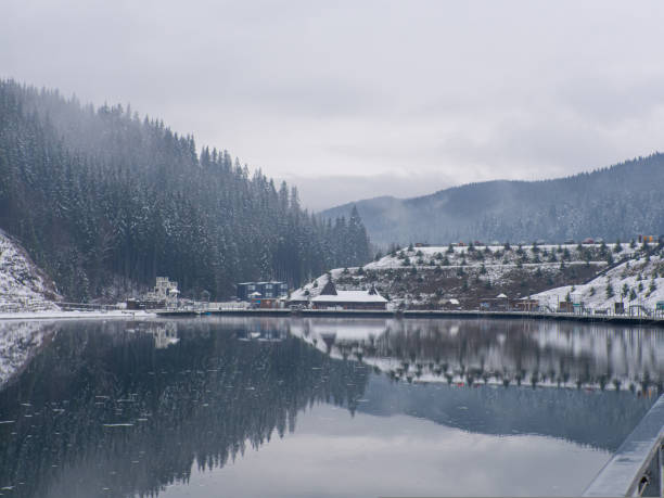 istock Winter lake and forest in the Carpathians 1445434837