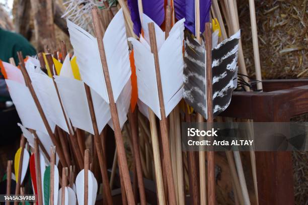 Colorful Traditional Arrows And Arrowheads For Archery Stock Photo - Download Image Now
