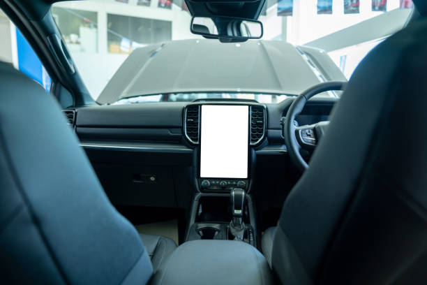 istock touch screen panel in car for navigation. or controls in modern cars with white screen 1445439056
