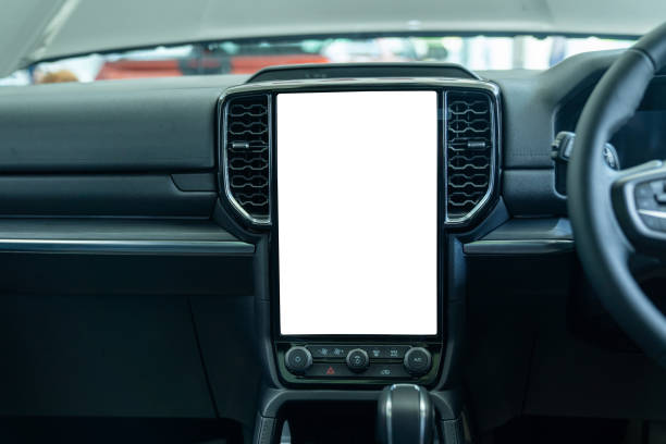 istock touch screen panel in car for navigation. or controls in modern cars with white screen 1445439076