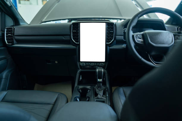istock touch screen panel in car for navigation. or controls in modern cars with white screen 1445439107