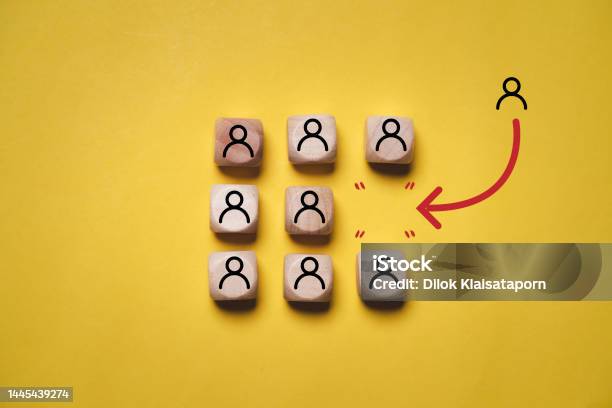 Human Icon Print Screen On Wooden Cube Block With Space For Human Resource Management And Recruitment Hiring Concept Stock Photo - Download Image Now