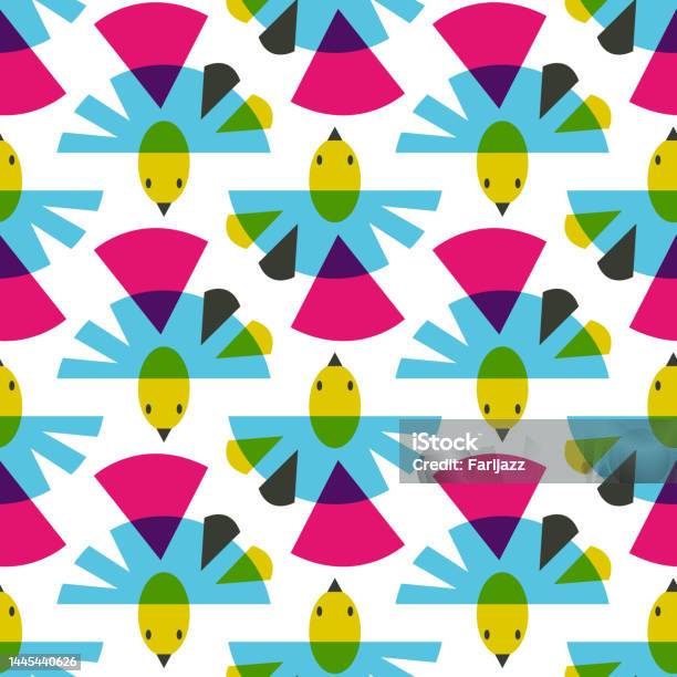 Winged Bird Pattern Retro Blue Shape Winged Birds Vector Seamless Pattern Stock ...