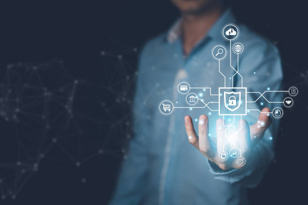 istock Businessman login with username and password for technology cyber security internet and networking system. Information and encryption concept. Surveillance of Personal database 1445441136
